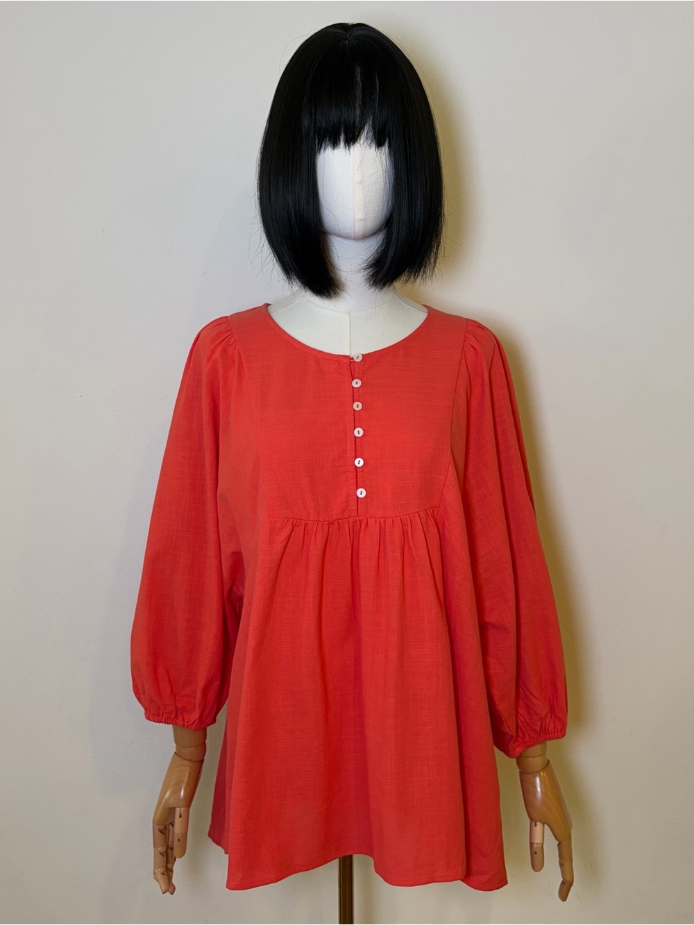 Betsey’s Boutique Coral Cotton Puff Sleeve Blouse L